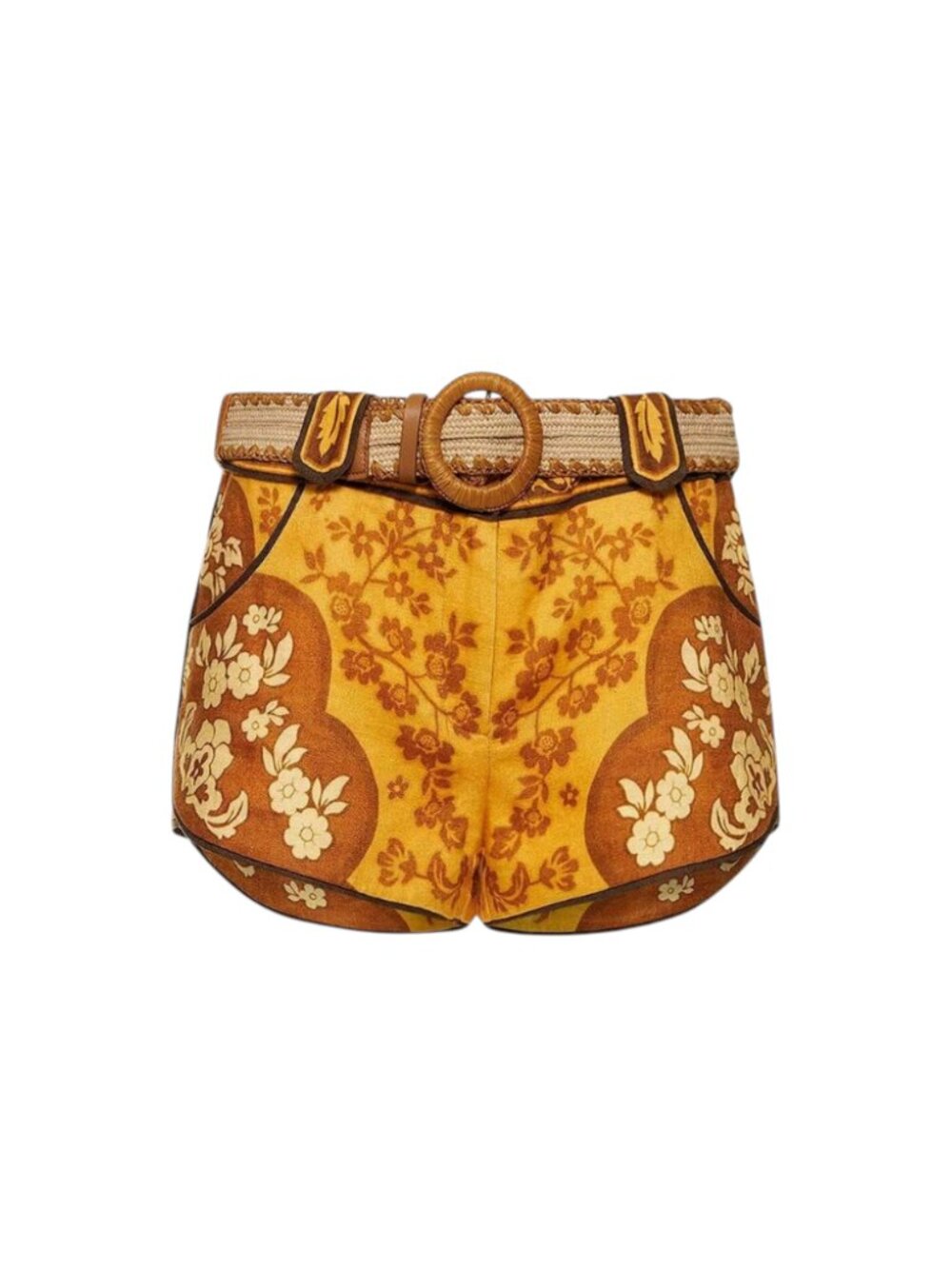 NWT Zimmermann Raie Mini Shorts Womens 0 XS Yellow Gold Brown Floral Linen NEW - Picture 14 of 14